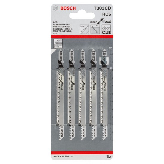 Bosch T301CD Jigsaw Blades Clean (Pack of 5)